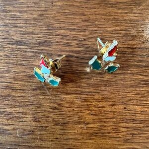 Gold and Green Enamel Stud Earrings